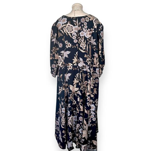 ELIZA J Botanical Floral Shift Maxi Dress V-Neck Cocktail Blue White Padded 22W - Picture 5 of 13